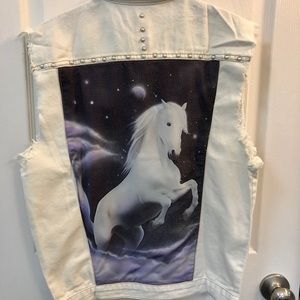 Somedays Lovin White Denim Vest Horse Small NWT